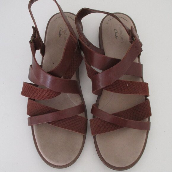 Clarks Collection Womens Tan Strappy Leather Velcro Adjustable Flat Sandal - 9M - Picture 3 of 7